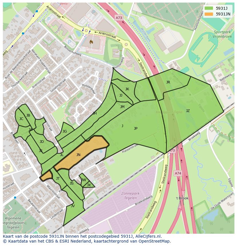 Afbeelding van het postcodegebied 5931 JN op de kaart.