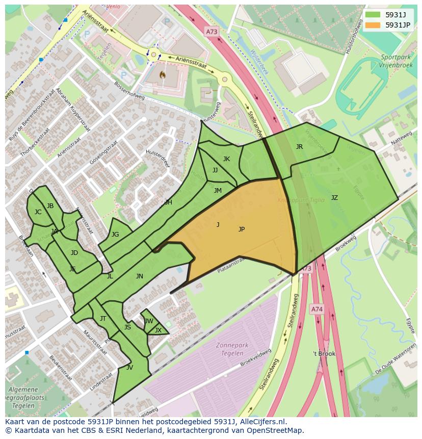 Afbeelding van het postcodegebied 5931 JP op de kaart.