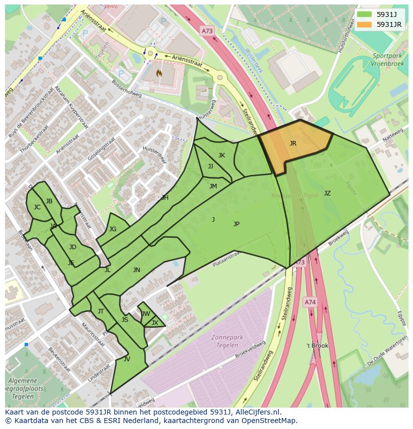 Afbeelding van het postcodegebied 5931 JR op de kaart.