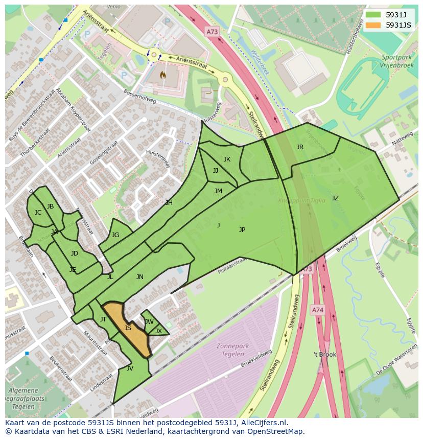 Afbeelding van het postcodegebied 5931 JS op de kaart.