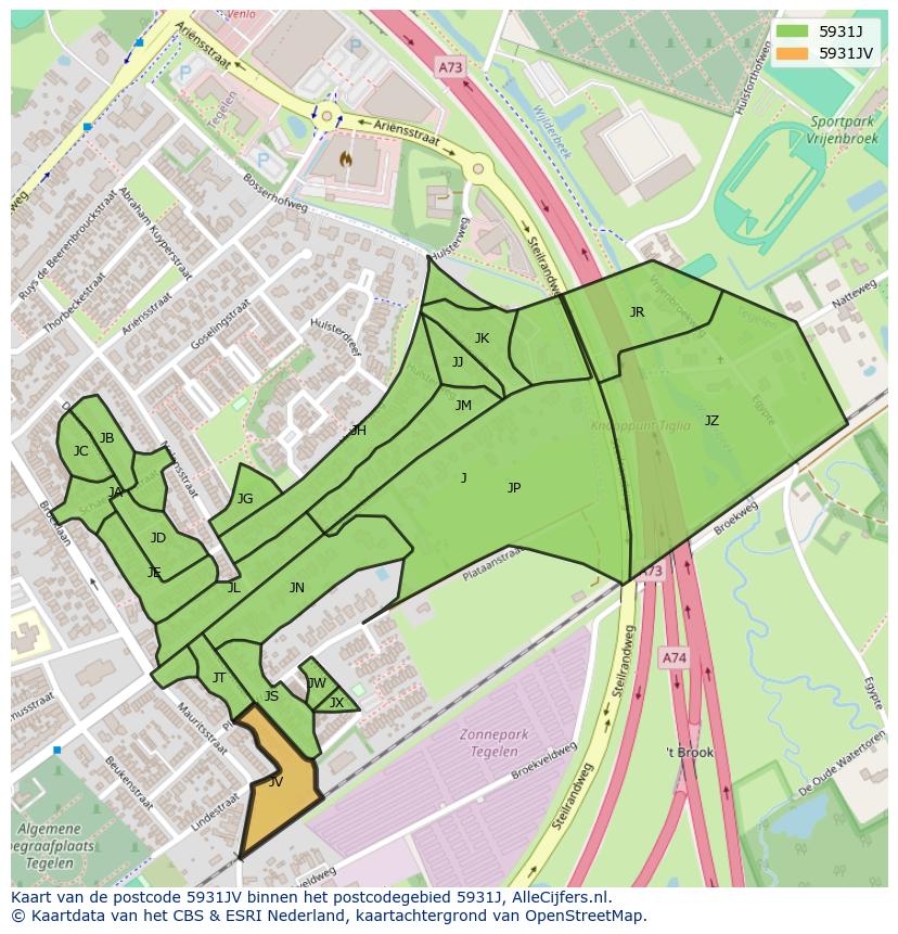 Afbeelding van het postcodegebied 5931 JV op de kaart.