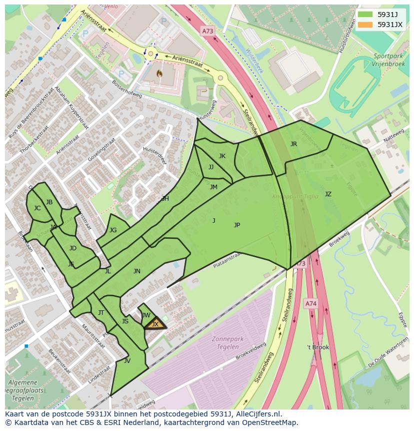 Afbeelding van het postcodegebied 5931 JX op de kaart.