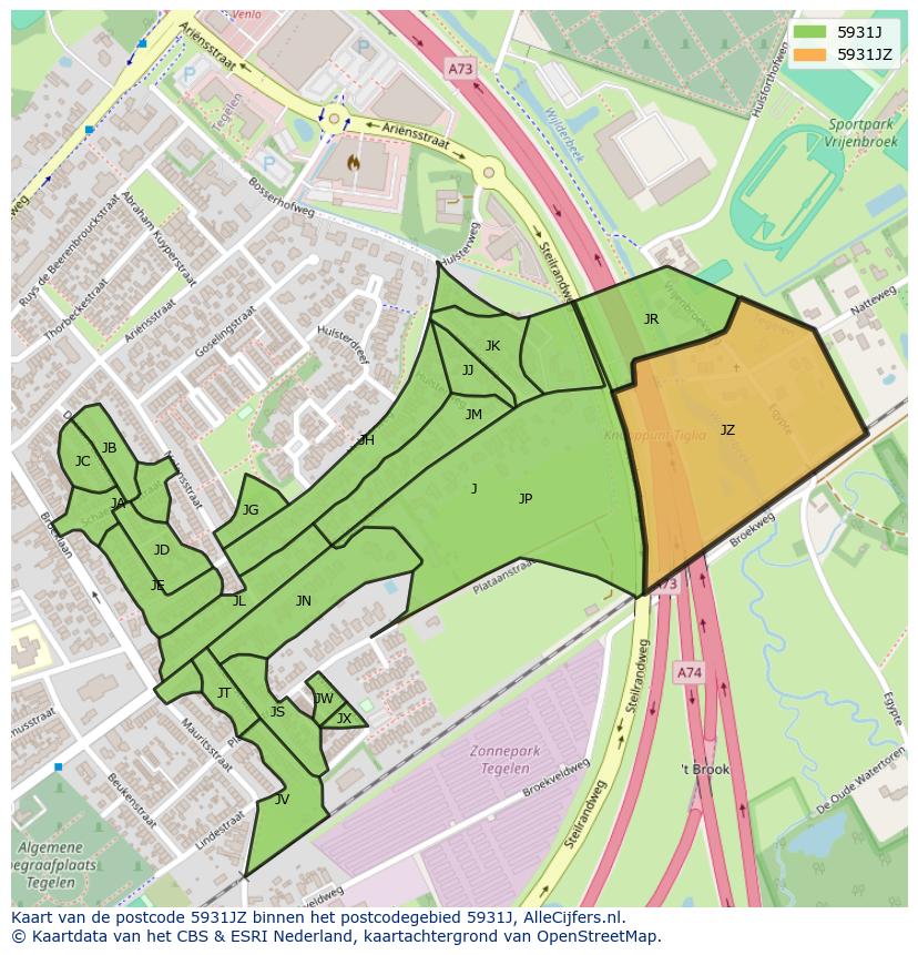 Afbeelding van het postcodegebied 5931 JZ op de kaart.