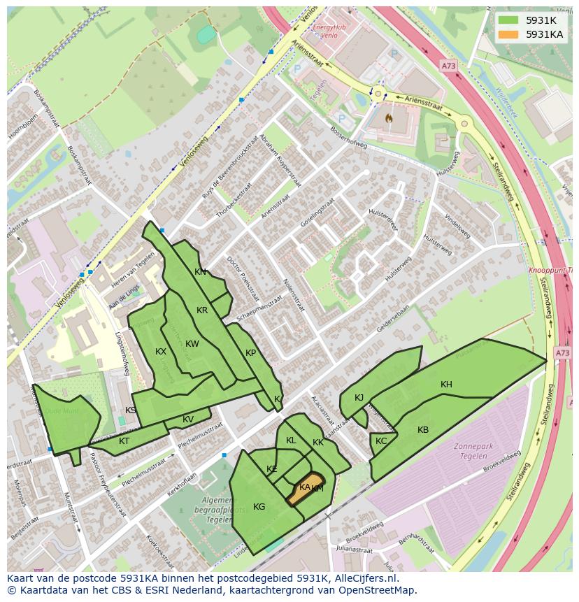 Afbeelding van het postcodegebied 5931 KA op de kaart.