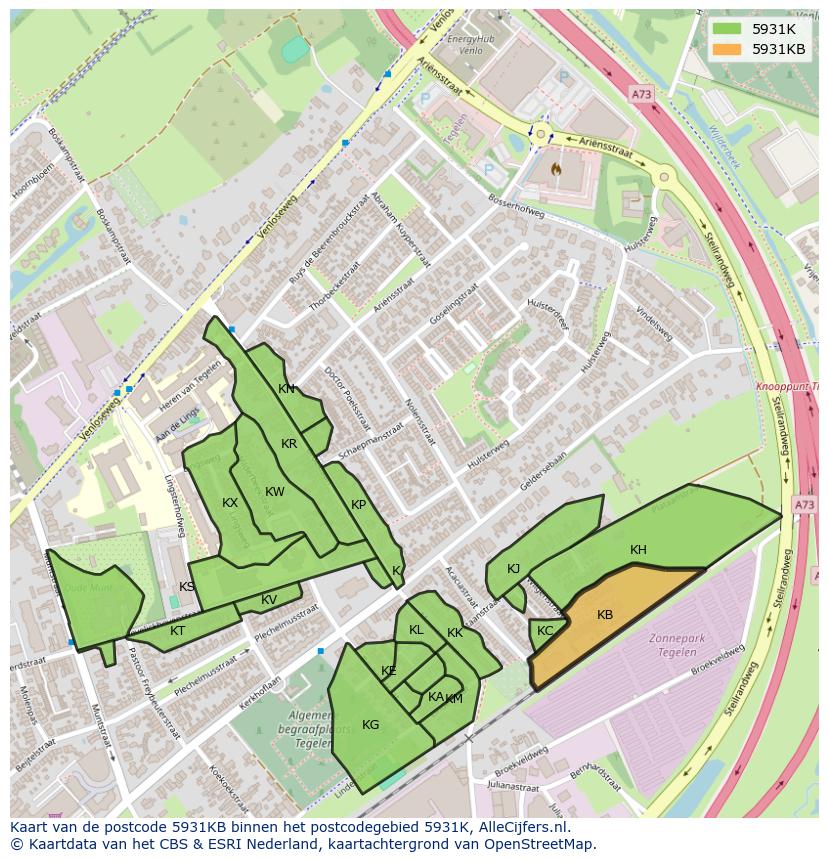 Afbeelding van het postcodegebied 5931 KB op de kaart.