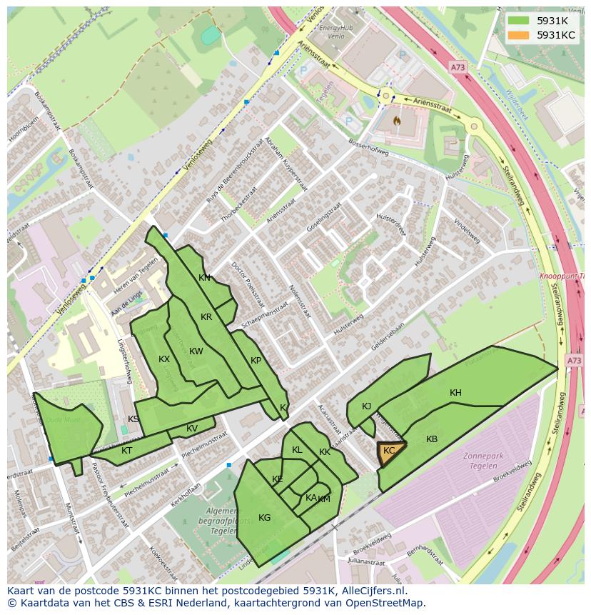 Afbeelding van het postcodegebied 5931 KC op de kaart.