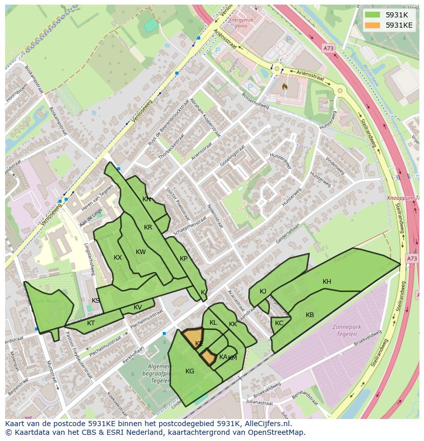Afbeelding van het postcodegebied 5931 KE op de kaart.