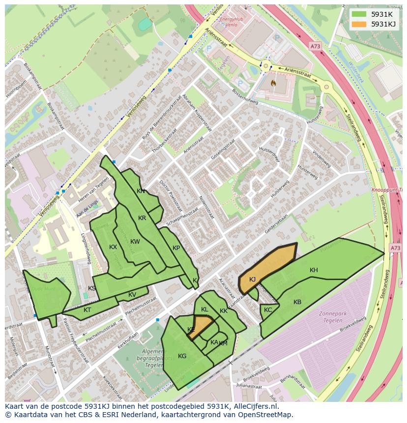 Afbeelding van het postcodegebied 5931 KJ op de kaart.