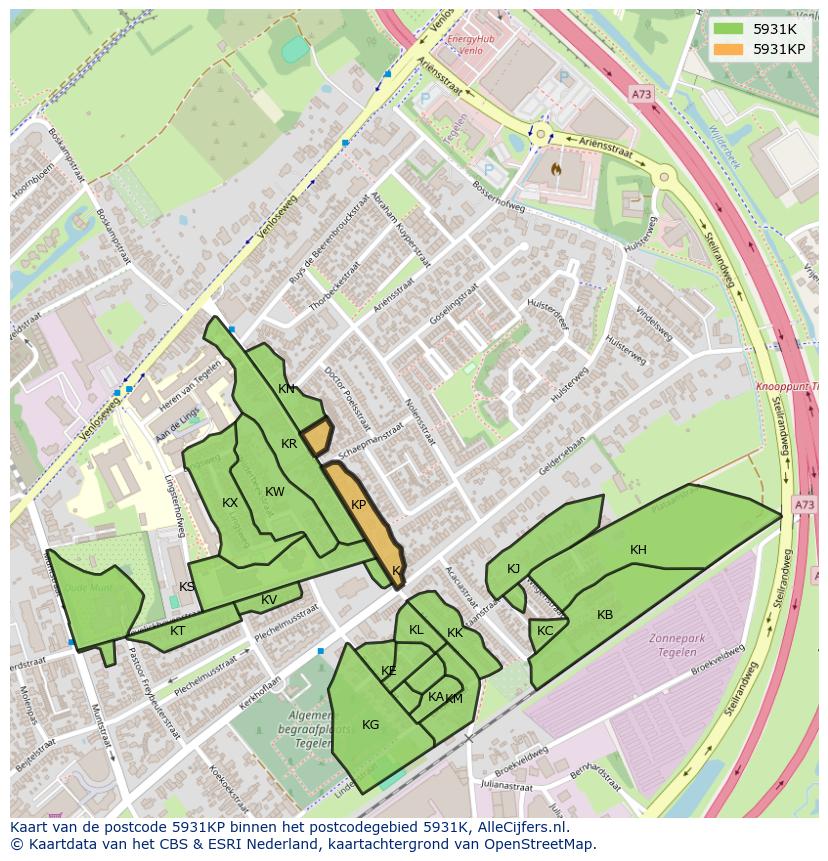 Afbeelding van het postcodegebied 5931 KP op de kaart.