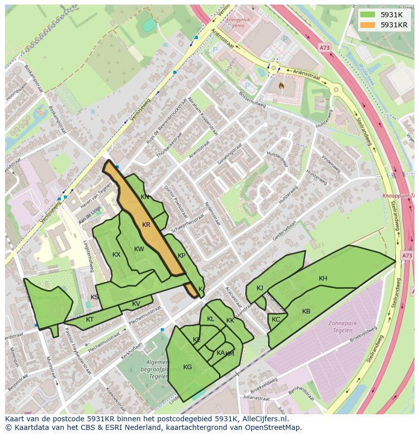Afbeelding van het postcodegebied 5931 KR op de kaart.