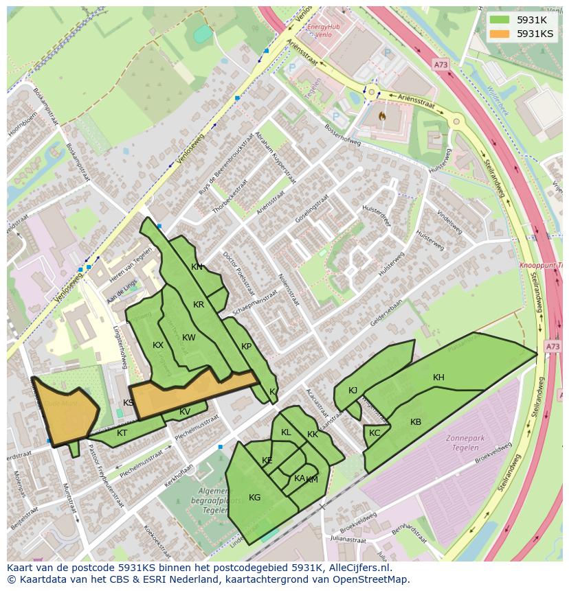 Afbeelding van het postcodegebied 5931 KS op de kaart.