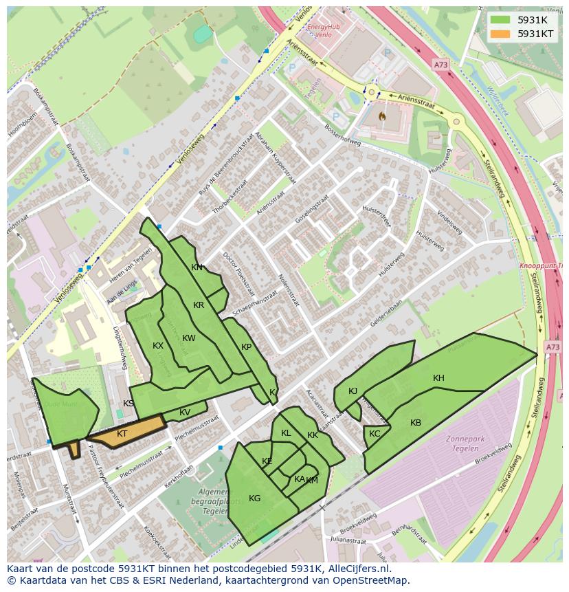 Afbeelding van het postcodegebied 5931 KT op de kaart.