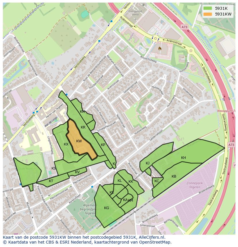 Afbeelding van het postcodegebied 5931 KW op de kaart.