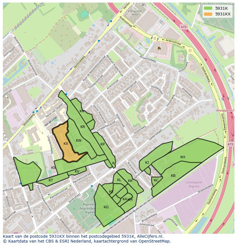 Afbeelding van het postcodegebied 5931 KX op de kaart.