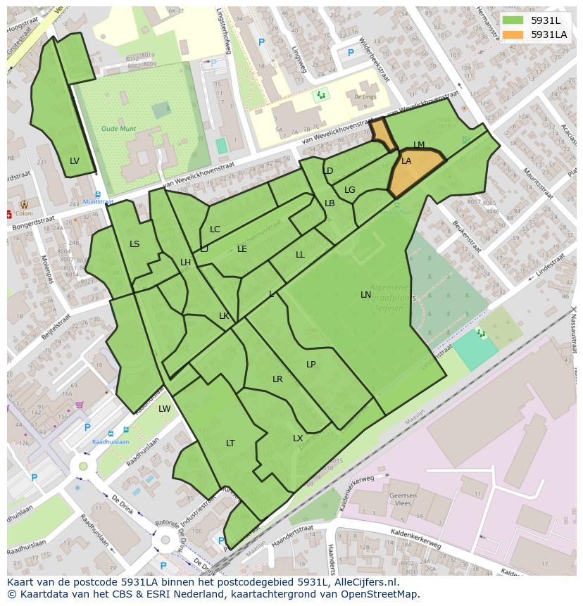 Afbeelding van het postcodegebied 5931 LA op de kaart.