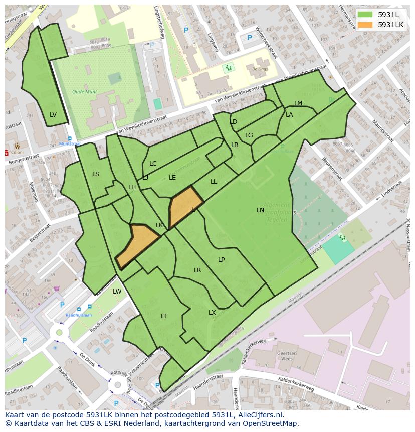 Afbeelding van het postcodegebied 5931 LK op de kaart.