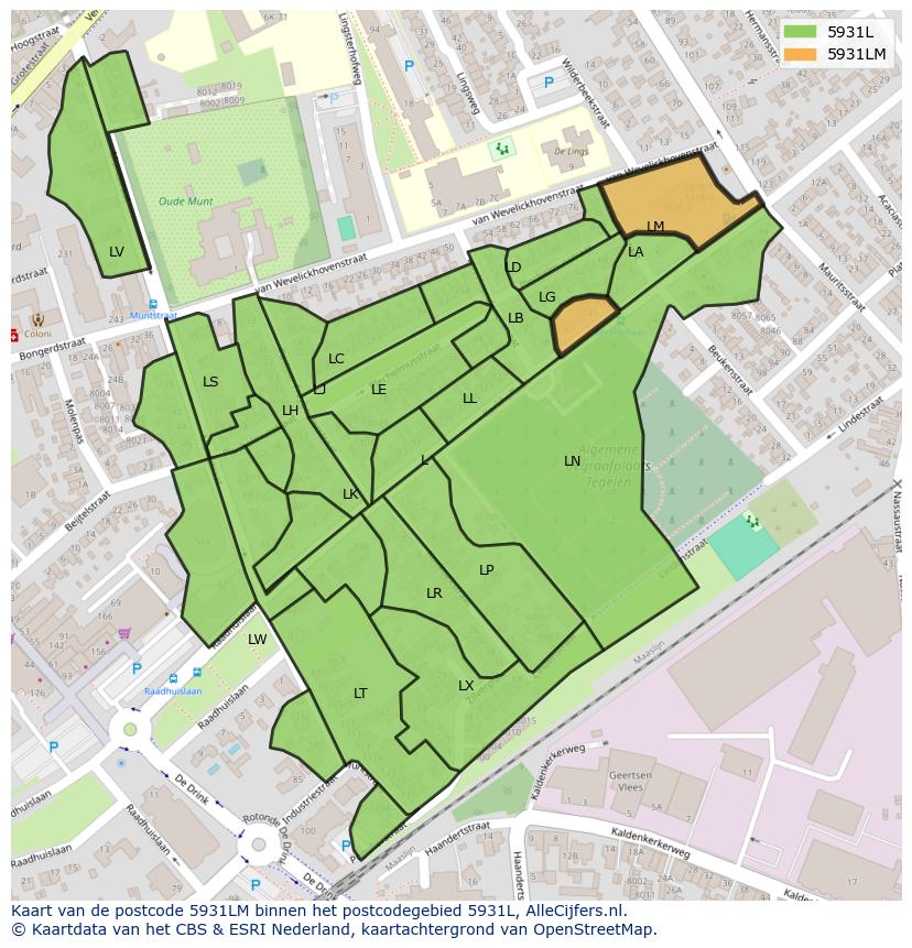 Afbeelding van het postcodegebied 5931 LM op de kaart.