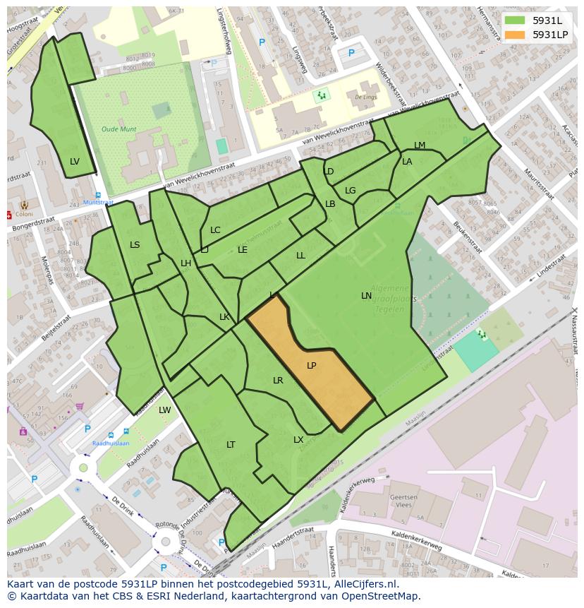 Afbeelding van het postcodegebied 5931 LP op de kaart.