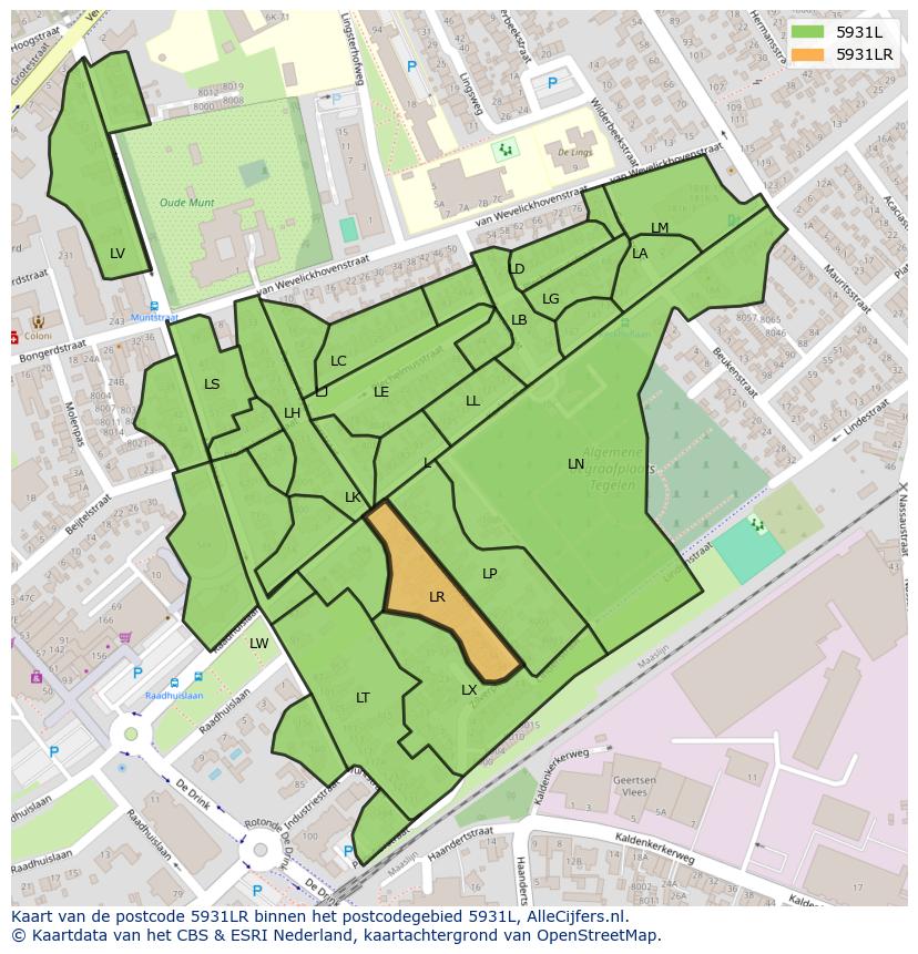 Afbeelding van het postcodegebied 5931 LR op de kaart.