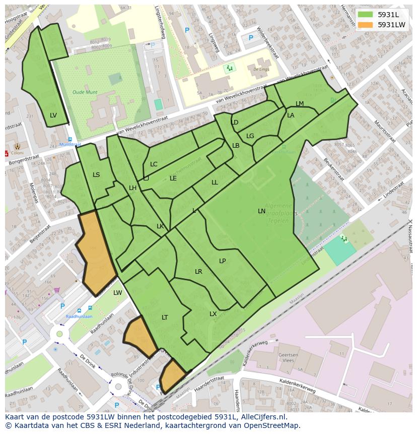 Afbeelding van het postcodegebied 5931 LW op de kaart.