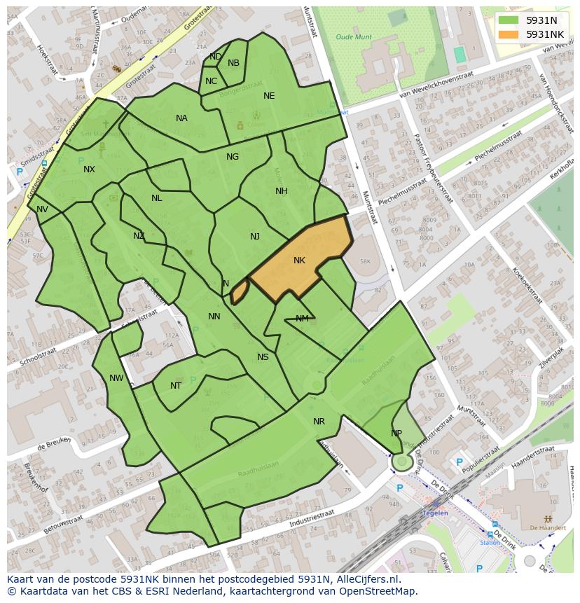 Afbeelding van het postcodegebied 5931 NK op de kaart.