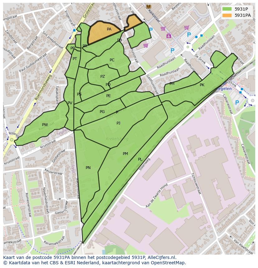 Afbeelding van het postcodegebied 5931 PA op de kaart.