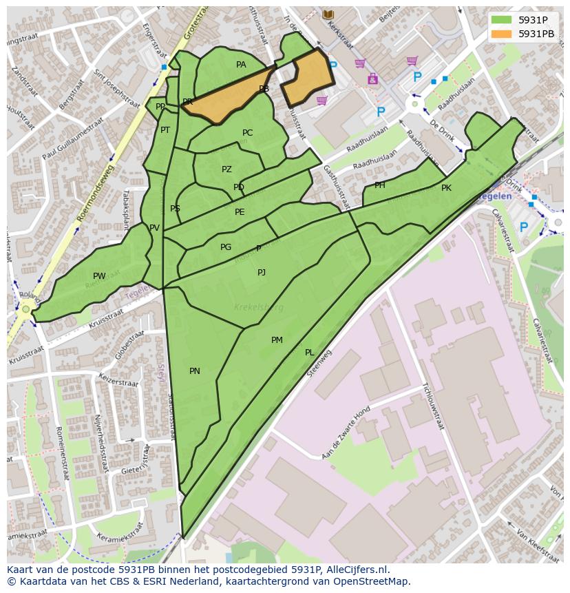 Afbeelding van het postcodegebied 5931 PB op de kaart.