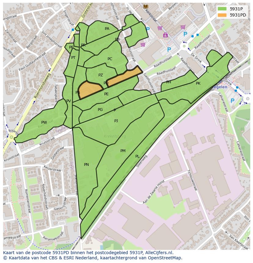 Afbeelding van het postcodegebied 5931 PD op de kaart.