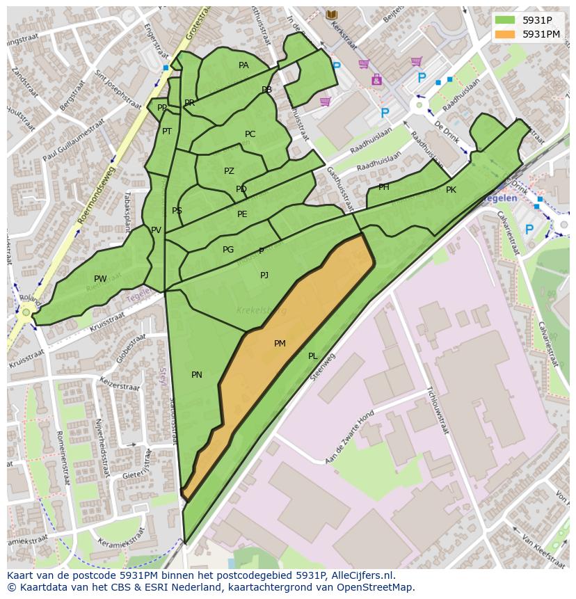 Afbeelding van het postcodegebied 5931 PM op de kaart.