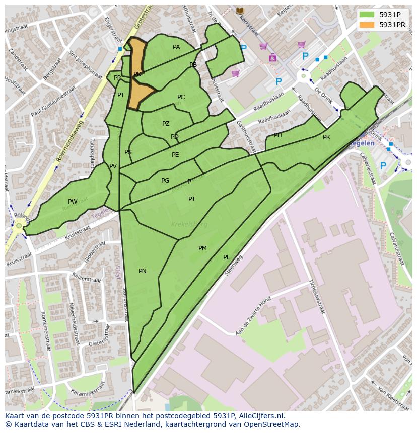 Afbeelding van het postcodegebied 5931 PR op de kaart.