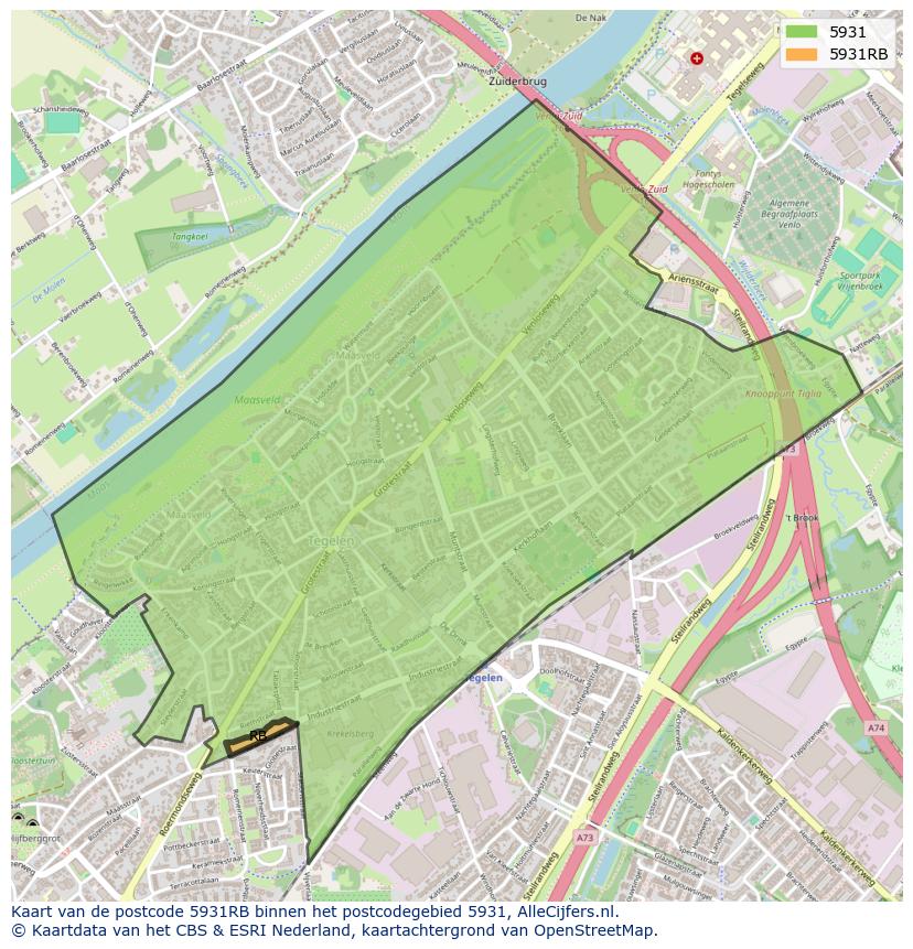 Afbeelding van het postcodegebied 5931 RB op de kaart.