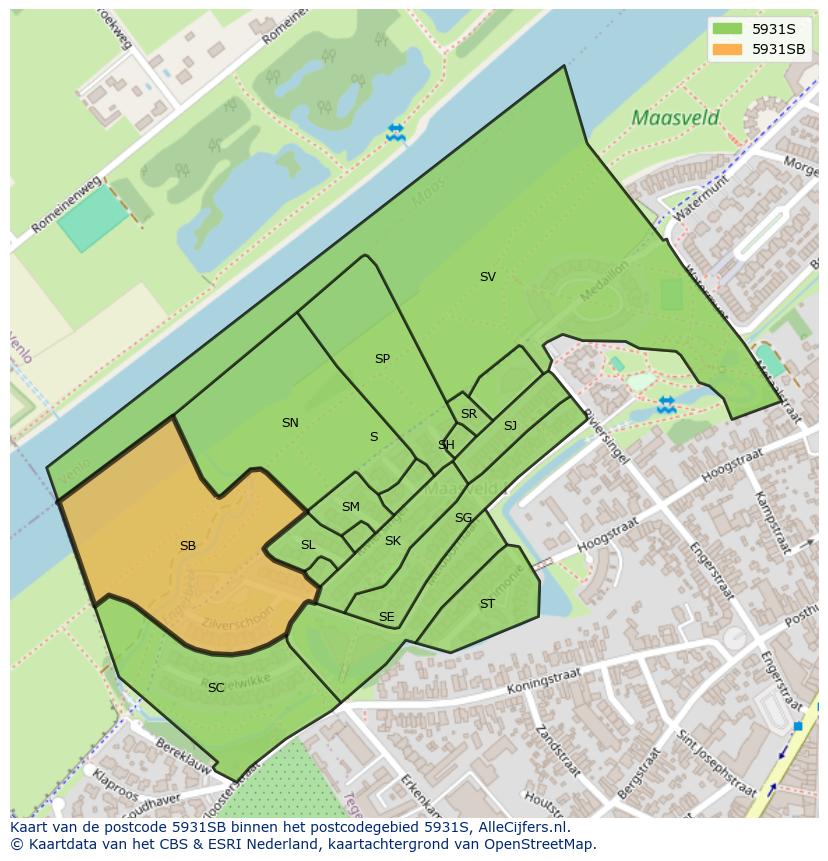 Afbeelding van het postcodegebied 5931 SB op de kaart.