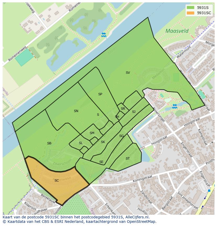 Afbeelding van het postcodegebied 5931 SC op de kaart.