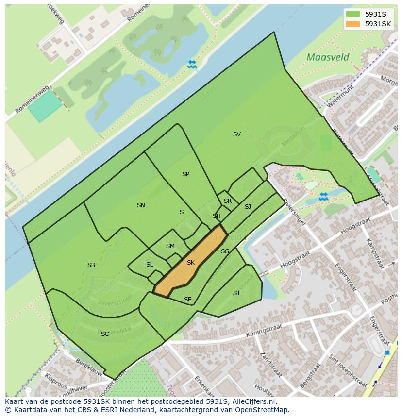 Afbeelding van het postcodegebied 5931 SK op de kaart.