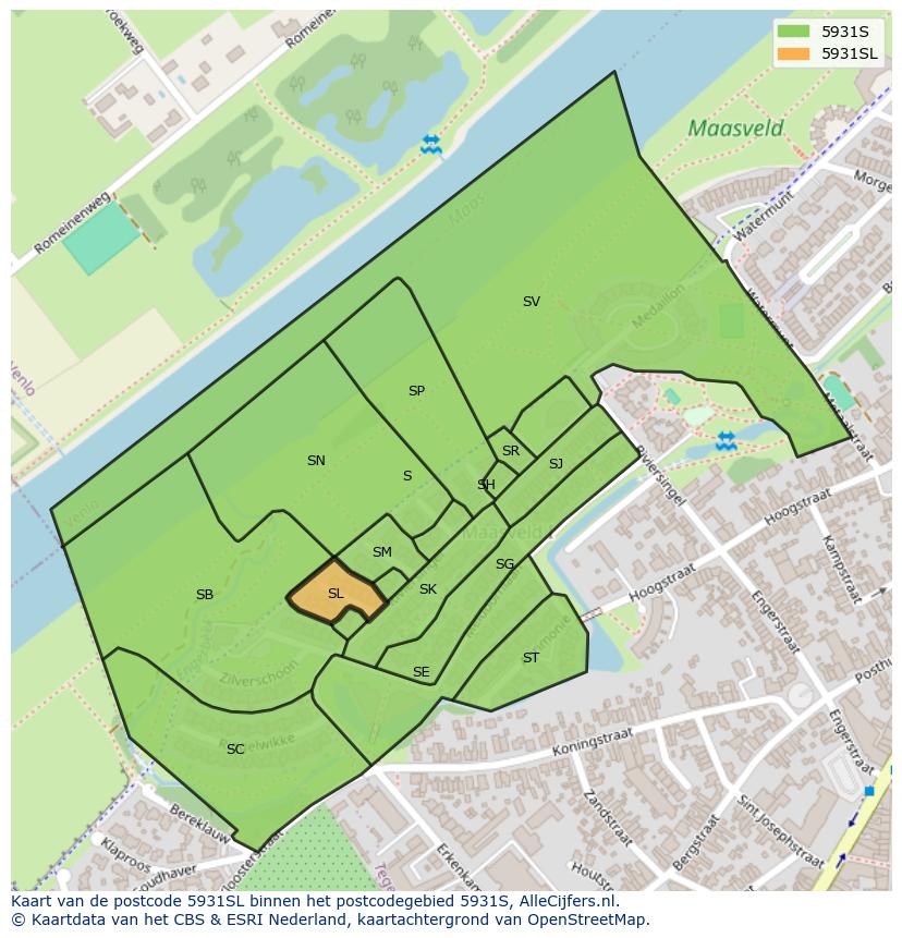 Afbeelding van het postcodegebied 5931 SL op de kaart.