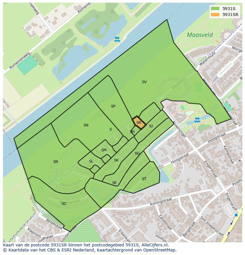 Afbeelding van het postcodegebied 5931 SR op de kaart.