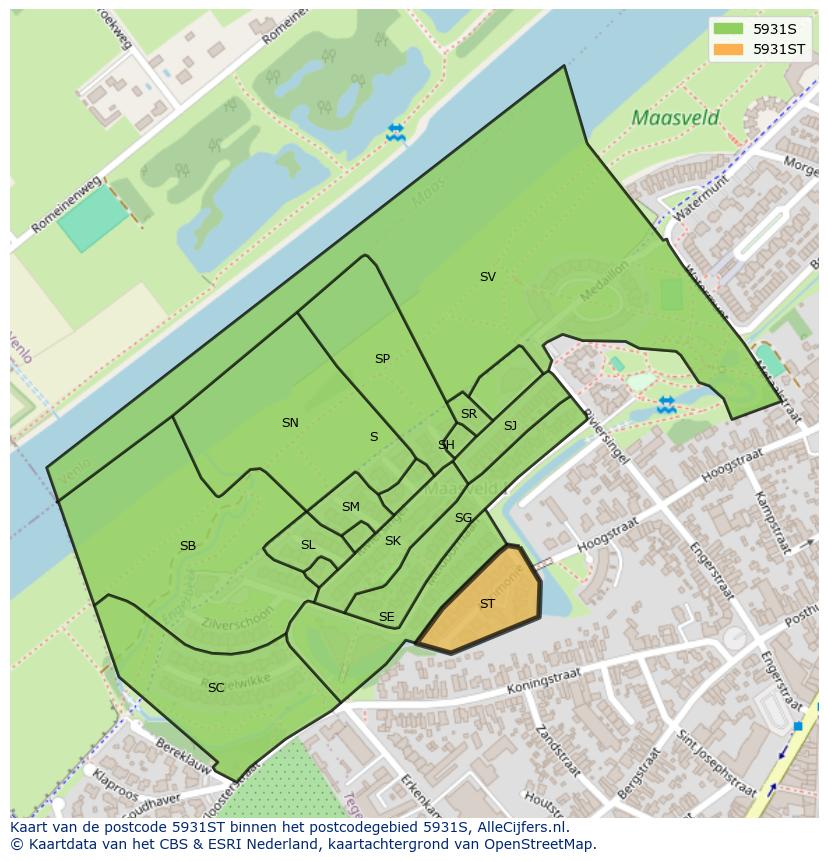 Afbeelding van het postcodegebied 5931 ST op de kaart.