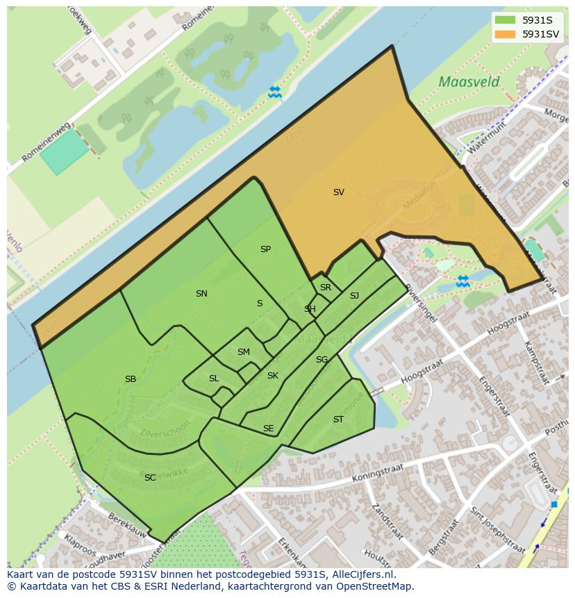 Afbeelding van het postcodegebied 5931 SV op de kaart.