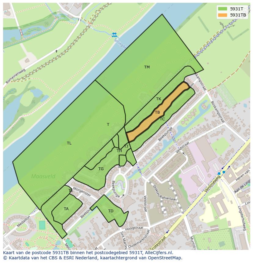 Afbeelding van het postcodegebied 5931 TB op de kaart.