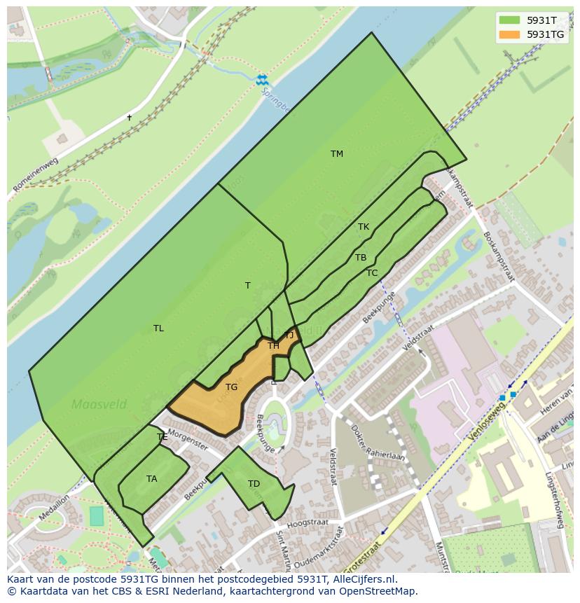 Afbeelding van het postcodegebied 5931 TG op de kaart.
