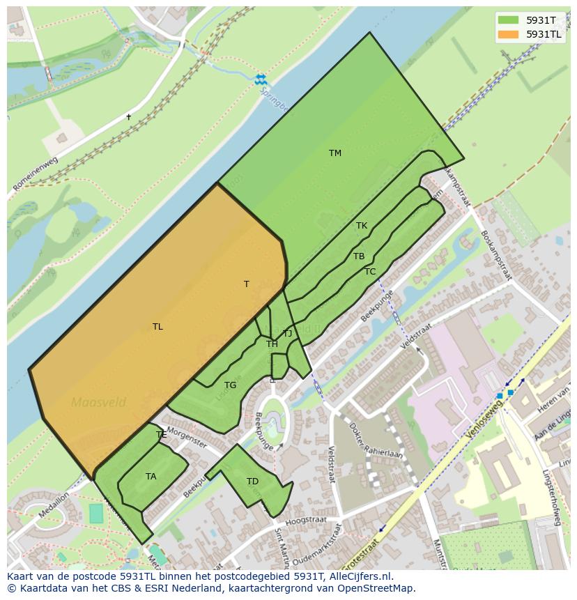 Afbeelding van het postcodegebied 5931 TL op de kaart.
