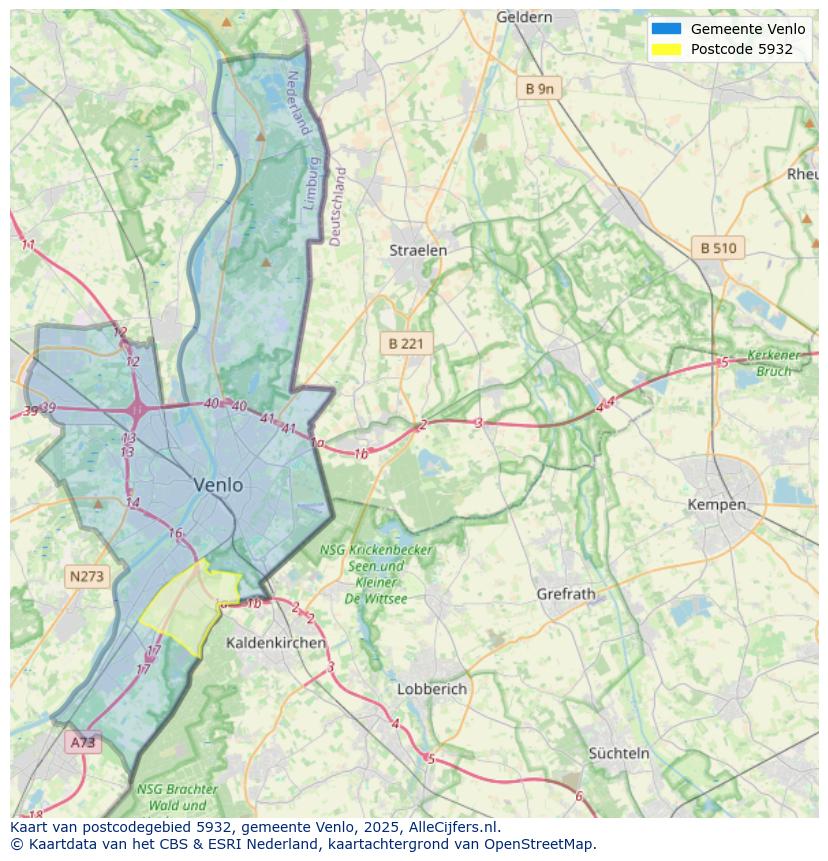Afbeelding van het postcodegebied 5932 op de kaart.