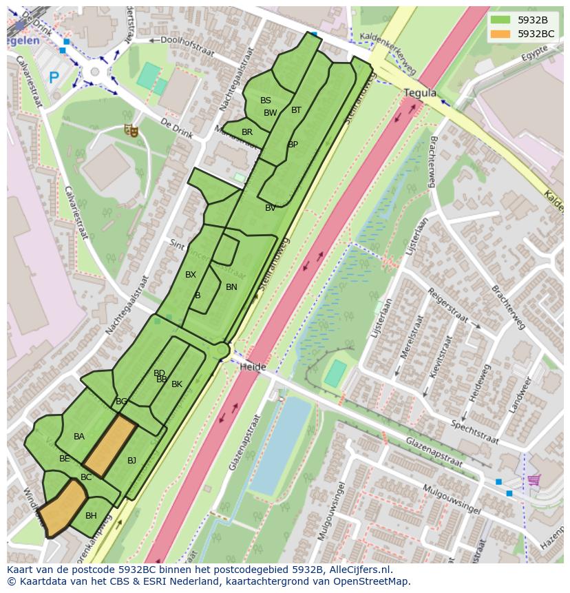 Afbeelding van het postcodegebied 5932 BC op de kaart.