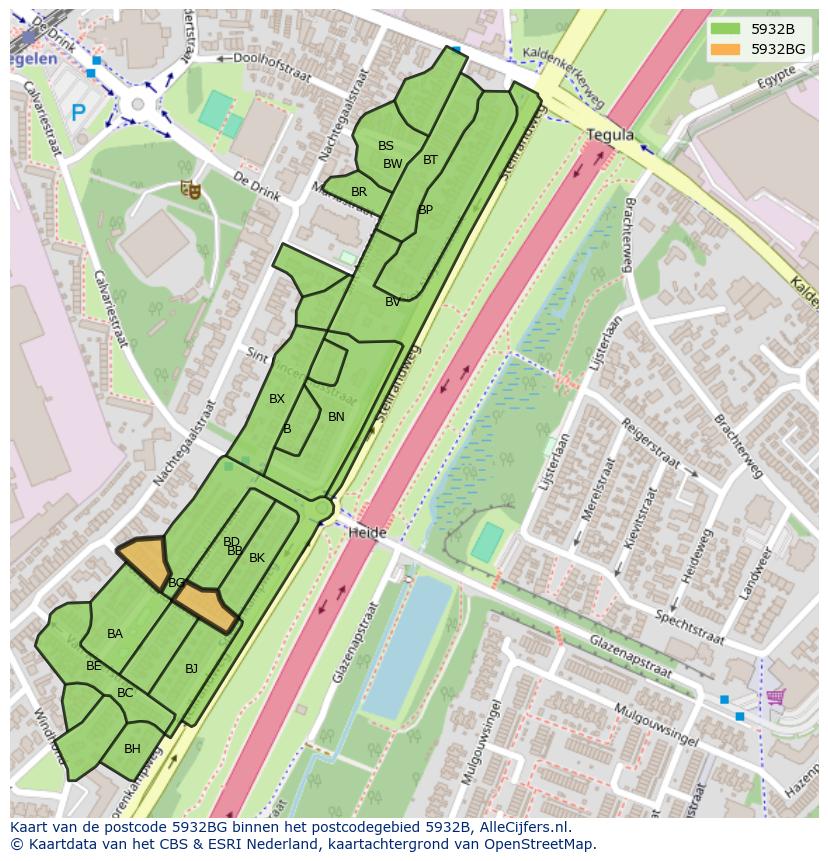 Afbeelding van het postcodegebied 5932 BG op de kaart.