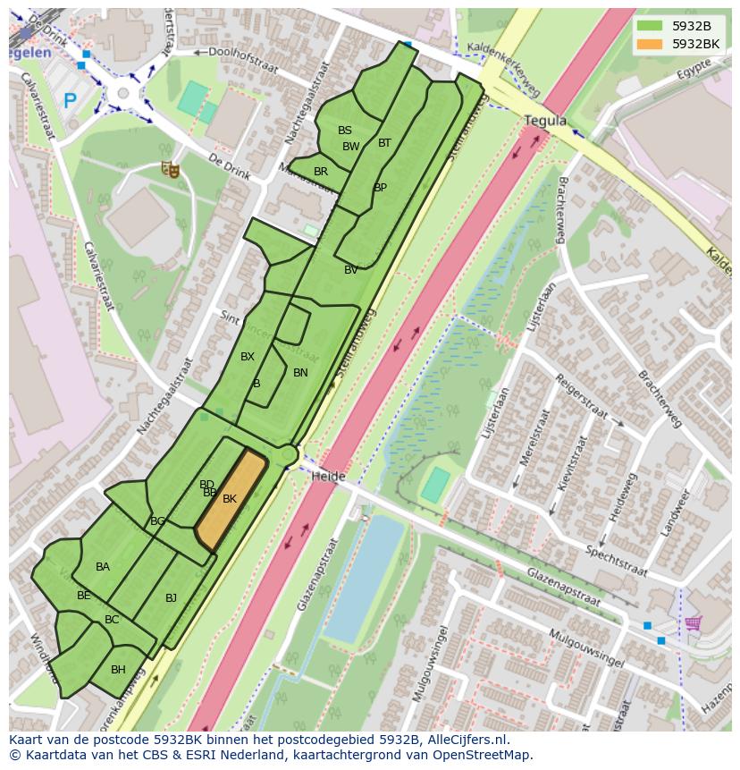 Afbeelding van het postcodegebied 5932 BK op de kaart.