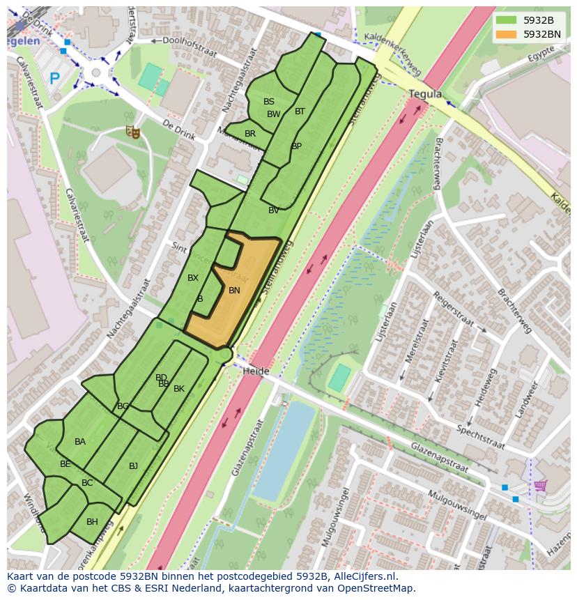 Afbeelding van het postcodegebied 5932 BN op de kaart.