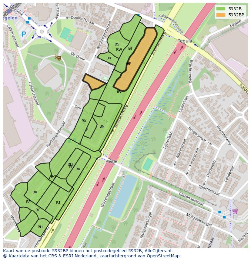 Afbeelding van het postcodegebied 5932 BP op de kaart.