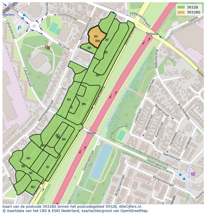 Afbeelding van het postcodegebied 5932 BS op de kaart.