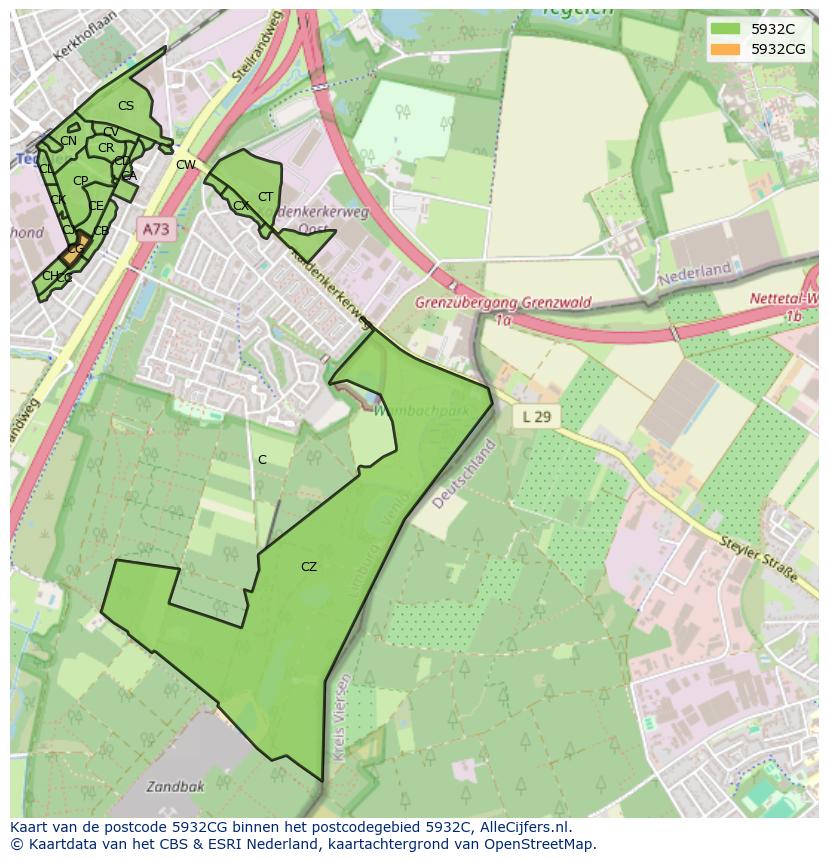 Afbeelding van het postcodegebied 5932 CG op de kaart.