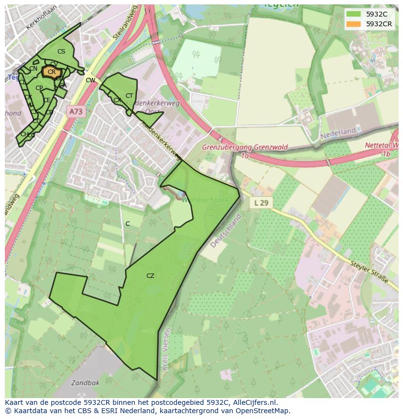 Afbeelding van het postcodegebied 5932 CR op de kaart.